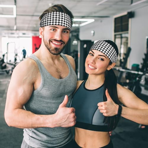 Black and White Houndstooth Elastic Headband Sweat Wicking Hair Accessory for Workout, Yoga, Daily Wear - color: 8