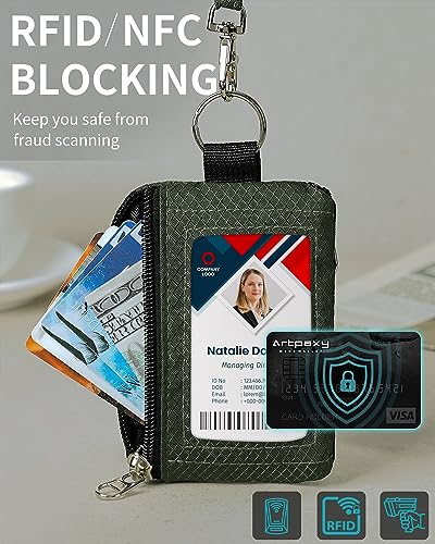 Artpaxy Minimalist Wallet For Mens Womens, Keychain RFID Blocking Zipper Small Wallet with ID Window 2 Lanyards,Water Resistant Travel Cash Card Coin Case Boys Girls - color: Army Green, style: Classic