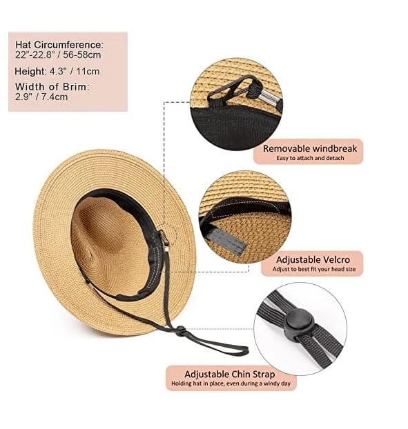 DRESHOW Women Straw Panama Hat Travel Fedora Beach Sun Hat Summer Wide Brim Straw Roll up Hats UPF 50+ - color: Fedora Hat: Kahki (Beige Ribbon)