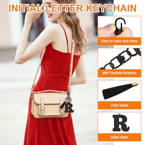 Oubaka Initial Monogram A-Z Keychain for Women, Cute Initial Letter Keychain with Tassel for Handbag Car Key Bag Keyring - color: Black-r