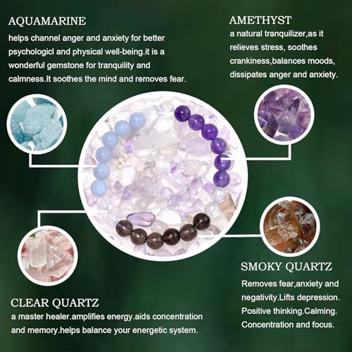 Strong Healing Crystal Bracelet 8MM Genuine Stone Bracelet Lucky Beaded Bracelet Chakra Bracelet 6.5 inch Positive Energy Inspirational Gifts for Women Mom - style: Anxiety Relief