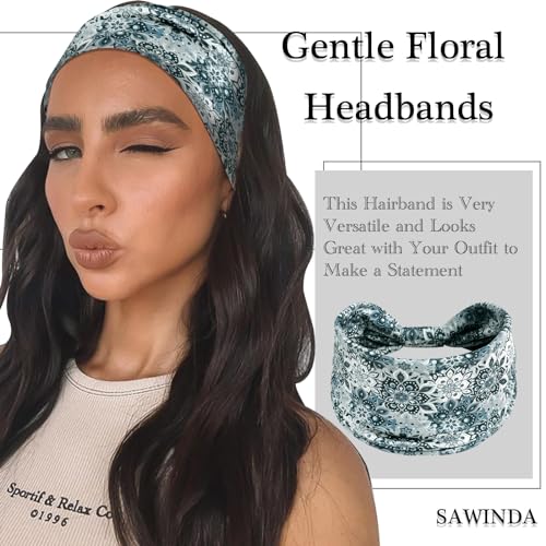 Boho Headbands for Women Vintage Flora Printed Stretchy Hair Bands Elastic Non-slip Twisted Knots Headwrap Headband Workout Yoga Hair Styling Accessories (Pack of 3) - color: Mixed