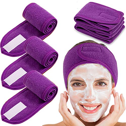 Whaline Spa Facial Headband 4 Packs Head Wrap Terry Cloth Headband Adjustable Stretch Towel for Bath, Makeup and Sport (Purple) - color: Purple