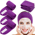 Whaline Spa Facial Headband 4 Packs Head Wrap Terry Cloth Headband Adjustable Stretch Towel for Bath, Makeup and Sport (Purple) - color: Purple