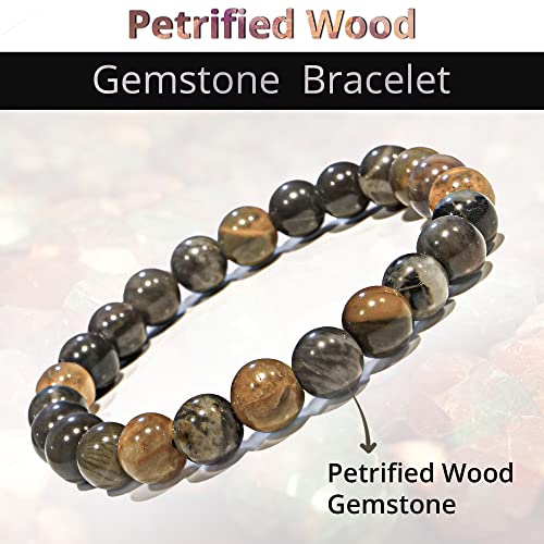 ANAYA AGATE Healing Crystal Bracelet for Women and Men – 8mm Round Beaded Bracelet for Men and Women – Unisex Stretchy Gemstone Bracelet for Healing and Protection - color: Petrified Wood