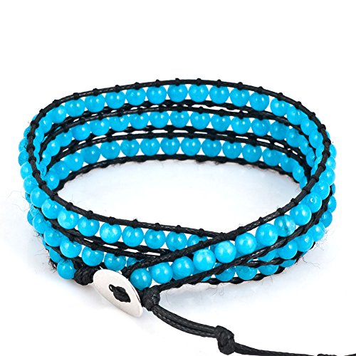 Layered Leather Handmade Bracelet Boho Bohemian Style Multilayer Crystal Glass Natural Stone Beaded Wrap Bracelets Collection for Women - style: BR579