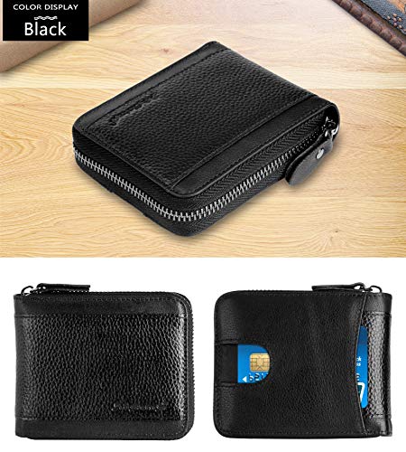 Admetus Mens RFID Blocking Wallets Zipper Leather Wallet for Men Bifold RFID Card Holder - color: Black-21