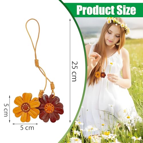 Handmade Genuine Leather Flower Bag Charm-Boho Accessories Leather Flowers Key Chain Purse Pendant Charms - color: D