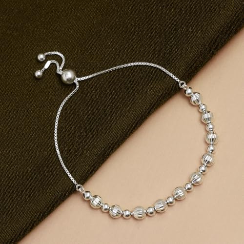 LeCalla Pure 925 Sterling Silver Italian Paperclip Link Chain Bracelets | Gold Over Silver Paper-Clip Link Station Bracelet | Sliding Bolo Bracelet for Women - color: Bead Ball Diamond-Cut