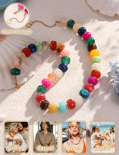 Besteel Chunky Beaded Necklace for Women - Colorful Resin Bead Choker Statement Necklaces with Gold Conch Heart Pendant Trendy Boho Large Summer Beach Jewelry - style: Colorful