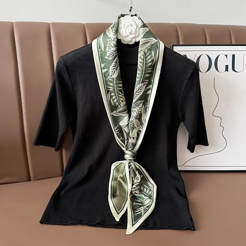 Hair Scarf for Women - 53"x5.3" Purse Scarf, Extra Long Satin Wrap, Versatile Belt & Boho Neck Accessory - color: Green Floral