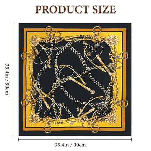 Large Square Head Scarf Bandana - 35" Satin Hair Scarf for Women Like Silk Scarf Fashion Hair Wrapping - color: Chain Loop(black), size: 35IN*35IN