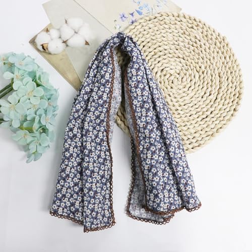 Large Cotton Bandanas for Women, 27 x 27 inch Hair Neck Scarf, Headband Square Scarf - color: Little White Flowers in Blue