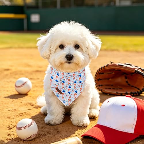 Lionet Paws Summer Blue Baseball Dog Bandana Washable Cotton Handkerchief Scarf Triangle Blue Bandana for Small Medium Dogs Girl Boy - color: Blue Baseball, size: Small (Pack of 1)
