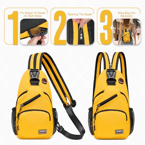 Convertible Sling Bag with Coin Pocket, 7.9" Tablet Crossbody Mini Backpack with Headphone Jack Casual Pack for Women Men Travel, Yellow - color: Yellow, size: Small