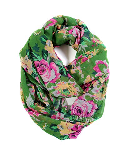 Scarfand's Romantic Rose Prints & Floral Patterns Lightweight Infinity Fashion Scarves Wraps - color: Bouquet Rose Green