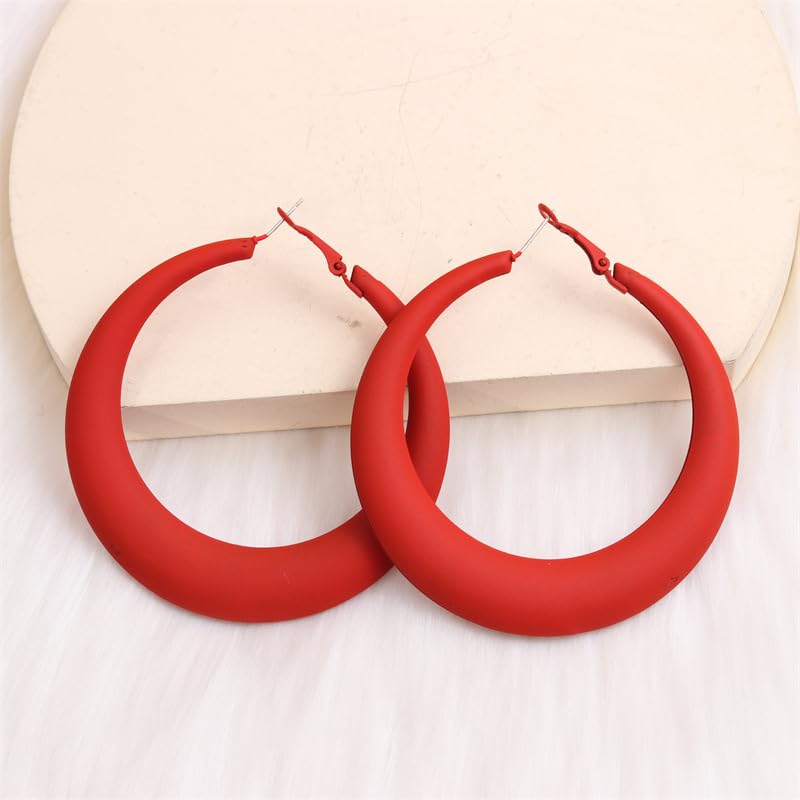 Colorful Large Hoop Earrings for Women Chunky Statement Earrings for Women White Black Red Leopard Hot Pink Earrings Big Hoops Vintage Neon 80s 90s Earrings Chunky Jewelry - style: style - red