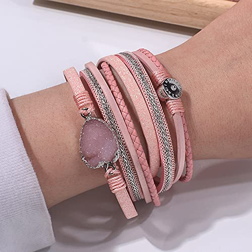 Artilady Leather Wrap Bracelets for Women - Pearl Bracelets Handmade Clasp Bangle Bracelet with Beads Jewelry Gift for Women and Mother - style: Pink