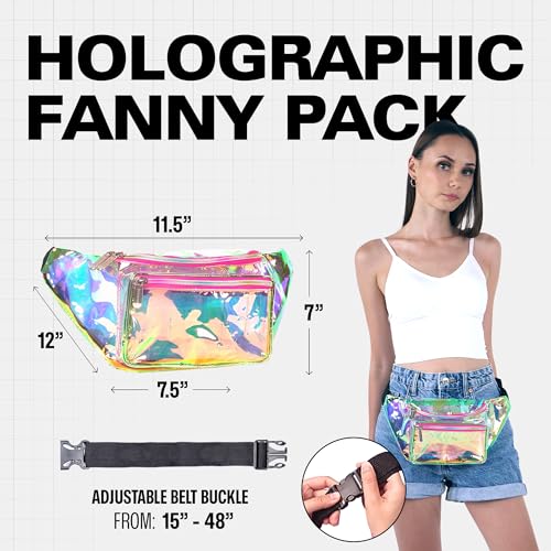 Holographic Clear Fanny Pack Belt Bag | Waterproof fanny pack for Women - Crossbody Bum Waist For Halloween costumes, Hiking, Running, Travel and Stadium Approved (Pink) - color: Pink & Gold / Transparent Holographic