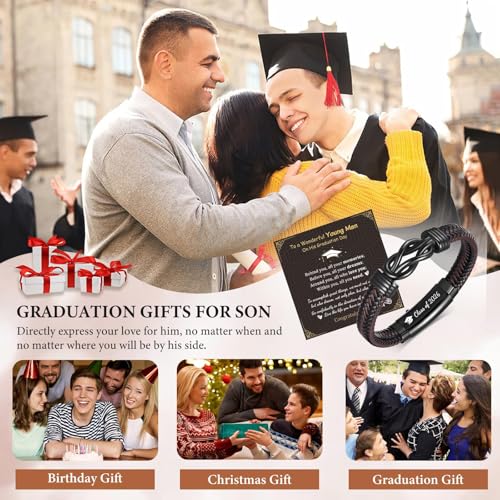 MEALGUET Men's Bracelets Gifts for Men - Brown Braided Leather Infinity Knot Bracelets Engraved Love Massage for Son Man Husband Boyfriend, Mens Bracelet Jewelry Gift for Birthday Valentine's - style: Graduation-Class of 2026