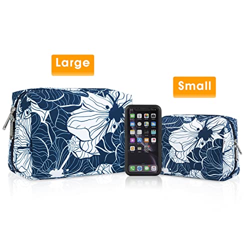 Narwey Cute Makeup Bag Travel Cosmetic Bag Organizer Toiletry Bag Make Up Bags with Compartments for Women Girls (Large, Blue Lotus) - color: Blue Lotus, style: Large