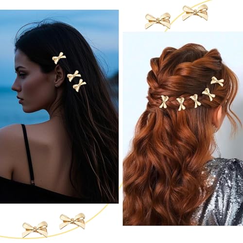 CURASA Metal Hair Bows For Women Girls 8Pcs Small Gold Hair Clips Bow Knot Alligator Hair Pins Fashion Decorative Braided Hair Accessories For Styling Elegant Mini Duckbill Hair Barrettes Party