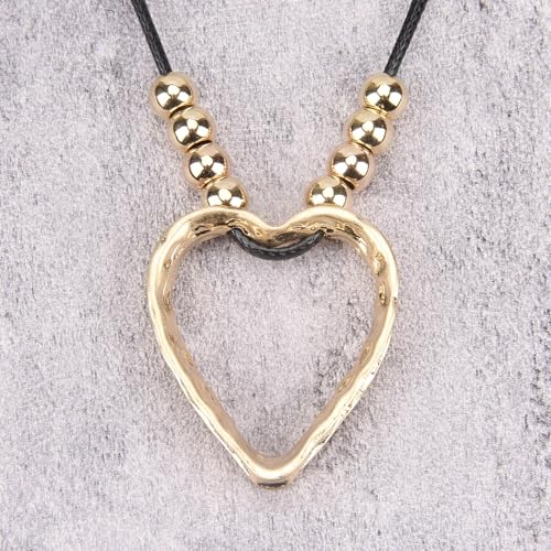 Bohemian Women's Leather Long Pendant Necklace Sweater necklace Adjustable Retro Woven Handmade Jewelry - color: Gold Love Bead