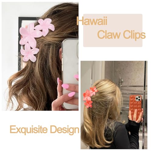 4Pcs Cute Hawaiian Flower Claw Hair Clips for Women Pink Red Large Claw Clips for Thick Thin Hair Strong Hold Beach Hair Accessories for Women and Girls - color: 01-Colorful