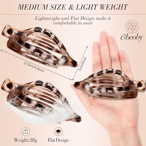 Obeoby 6 PCS Flat Hair Clips for Women, French Flat Claw Clips Hair Accessories Barrettes Large Medium Duckbill Stocking Stuffers Christmas Gifts (Tortoiseshell) - color: 4Tortoiseshell,black, white