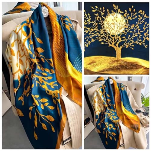 K-Elewon Large Square Scarf 43" Silk Scarf Fashion Scarves Silk Feeling Hair Wrapping Scarfs Night Sleeping Headscarf - color: Vb12