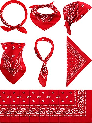 Blulu 12 Pack Neon Bandanas Bulk Multi Purpose Paisley Cowboy Bandanas for Men Women Headband Western Music Festival Rave - color: Red