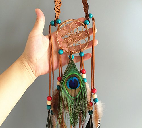 Women Lady Bohemian Peacock Feather Headband Dreamcatcher Headdress Hippie Headpiece Headwear Handmade Tribal Indian Fascinator Feather Hairband Hair Accessories - color: brown
