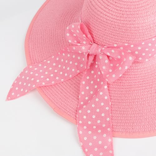 DRESHOW Beach Hats for Women Big Straw Wide Brim Summer Hat Floppy Foldable Roll up Cap Sun Hat UPF 50+ - color: 1 Pc: Pink With White Polka Dots