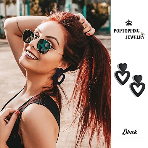 Double Heart Earrings Dangling Heart Drop Earrings For Women Love Heart Dangle Earrings Birthday Gift - color: Black