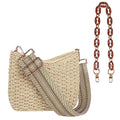 Women Straw Small Crossbody Bag Handmade Woven Shoulder Handbag Summer Beach Purse with Guitar Strap | Straw - color: Beige