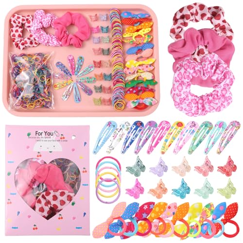 Rosvia Hair Accessories for Toddler Girls,463 Pcs Colorful Hair Ties Set with 26 Pcs Hair Clips,Cute Scrunchies,Butterfly Hair Clips,Ideal Gifts for Girl - color: Multicolor-2