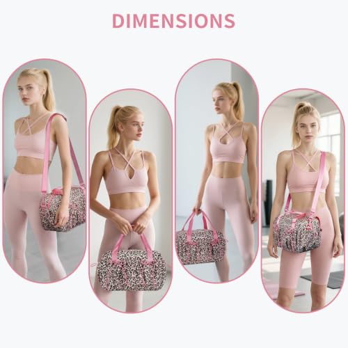 ECOHUB Small Gym Bag for Women, Mini Gym Duffle Bag with Wet Compartment, Bowknot Sports Bag, Cute Gym Tote Bag Dance Yoga Workout Travel Bags Pink Leopard Print - color: Pink Leopard Print