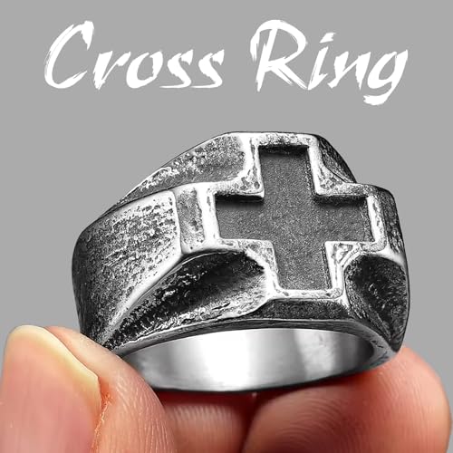 Retro Stainless Steel Mens Cross Ring, Bold Black Design, Durable Handcrafted Jewelry Gift