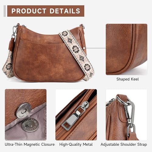 APHISON Trendy Leather Crossbody Purse with Adjustable Strap, Women's Shoulder Handbag - color: 01-brown