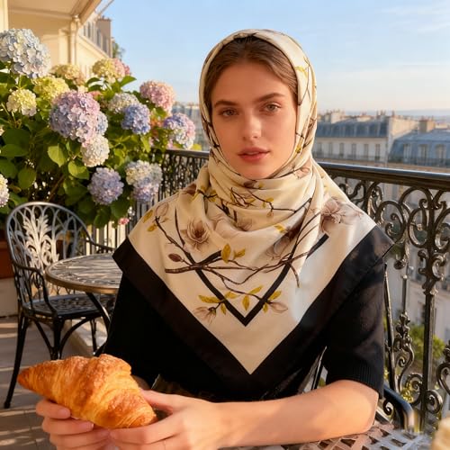 K-Elewon Large Square Scarf 43" Silk Scarf Fashion Scarves Silk Feeling Hair Wrapping Scarfs Night Sleeping Headscarf - color: Vb27