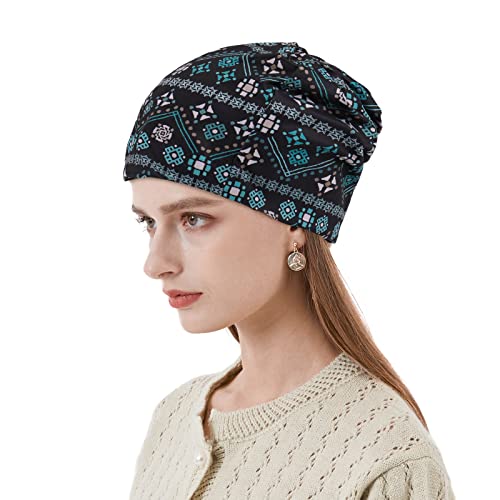 KAKU NANU Women Turban Chemo Beanies Pre Tied Caps Baggy Slouchy Headwear Sleep Scarf - color: Ethnic Boho