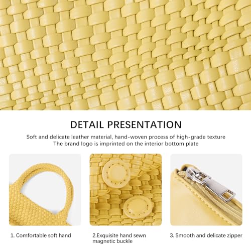 Woven Tote Bag Womens Purse Vegan Leather Shoulder Handbags Fashion Summer Beach Tote Bags Large Travel Totes - color: Yellow