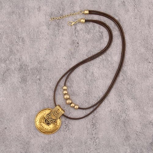 Bohemian Necklaces for Women Long Leather Necklace with Large Pendant Chunky Boho Hippie Jewelry Pendant Chocker Necklace - style: Bohemian Boho Necklace