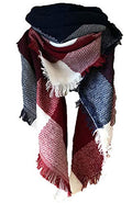 Wander Agio Womens Warm Long Shawl Winter Wraps Large Scarves Knit Cashmere Feel Plaid Triangle Scarf - color: Dark Blue Purplish Red 23