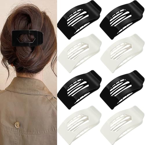 8 Pack Black White Flat Hair Clips for Women – Large Glossy Rectangle No-Slip Claw Clips for Thick & Thin Hair, Strong Hold Square Hair Accessories - color: Black and White