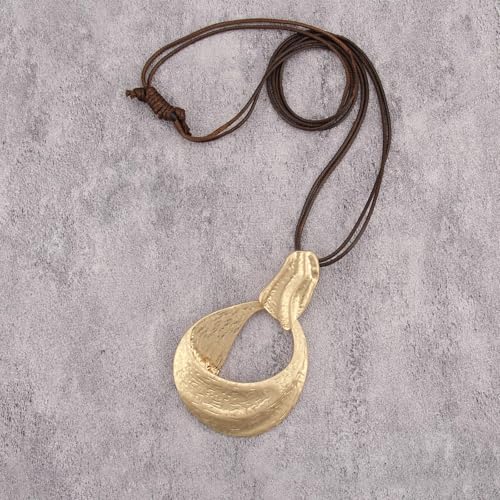 JAOYU Bohemian Necklaces for Women Leather Necklace Wood Pendant Choker Long Brown Necklace Chunky Circle Boho Hippie Jewelry - style: Boho Necklace Women