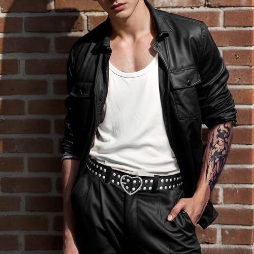 MILAKOO Punk Leather Waist Belt for Women Vintage Accessories for Hippie Skateboarding Enthusiasts - color: M: Black-heart