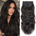 Clip in Synthetic Hair Extensions Long Wavy 4PCS Thick Hairpieces Black Brown Fiber Double Weft Natural Hair Extensions 20 Inch for Women (4pcs, 20Inch, 2#) - color: 2-Black Brown