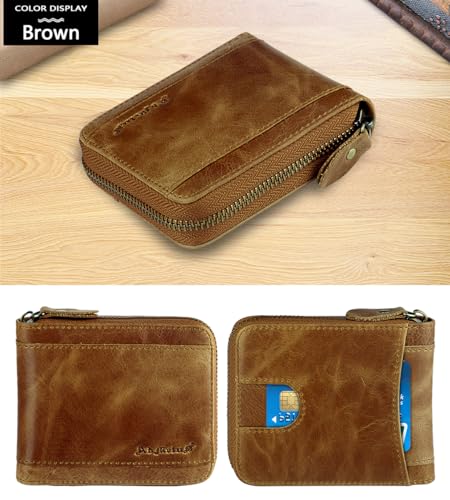 Admetus Mens RFID Blocking Wallets Zipper Leather Wallet for Men Bifold RFID Card Holder - color: Tan