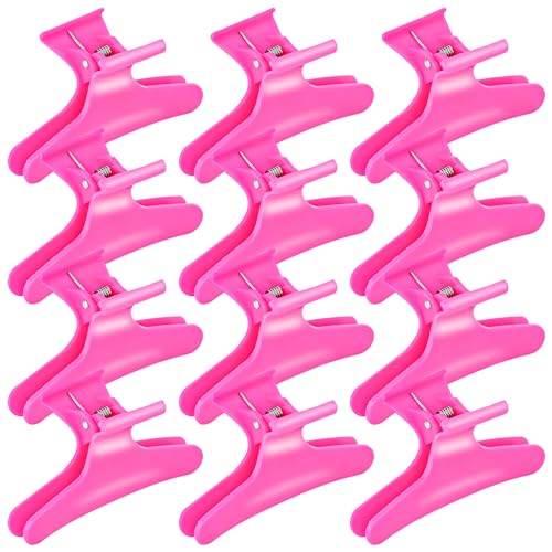Ondder Hot Pink Hair Clips for Styling Sectioning Butterfly Pro Hair Claws Clamps Clips for Cutting, Styling, Sectioning, Coloring Hair Styling Claw Clips Hair Accessories - color: Hot Pink